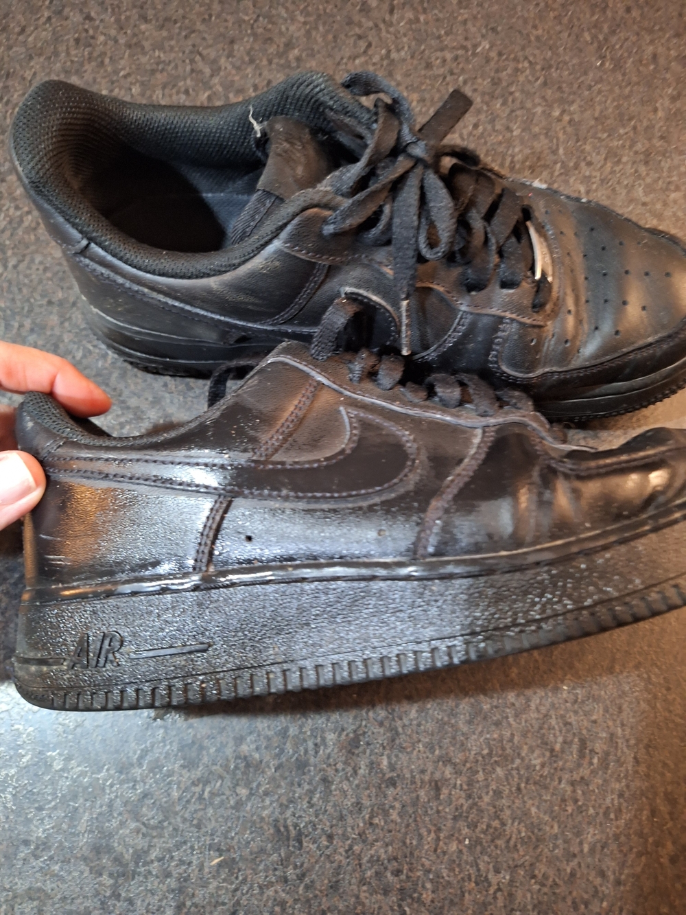 Nike Men’s All-Black Leather Air Force Ones Low-Top Sneakers, Size 9